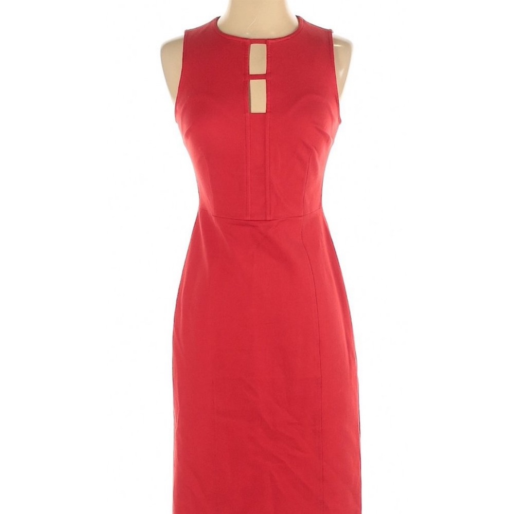 Banana Republic Red Sloan Cut Out Neckline Canvas Pencil Sheath Dress Size 0